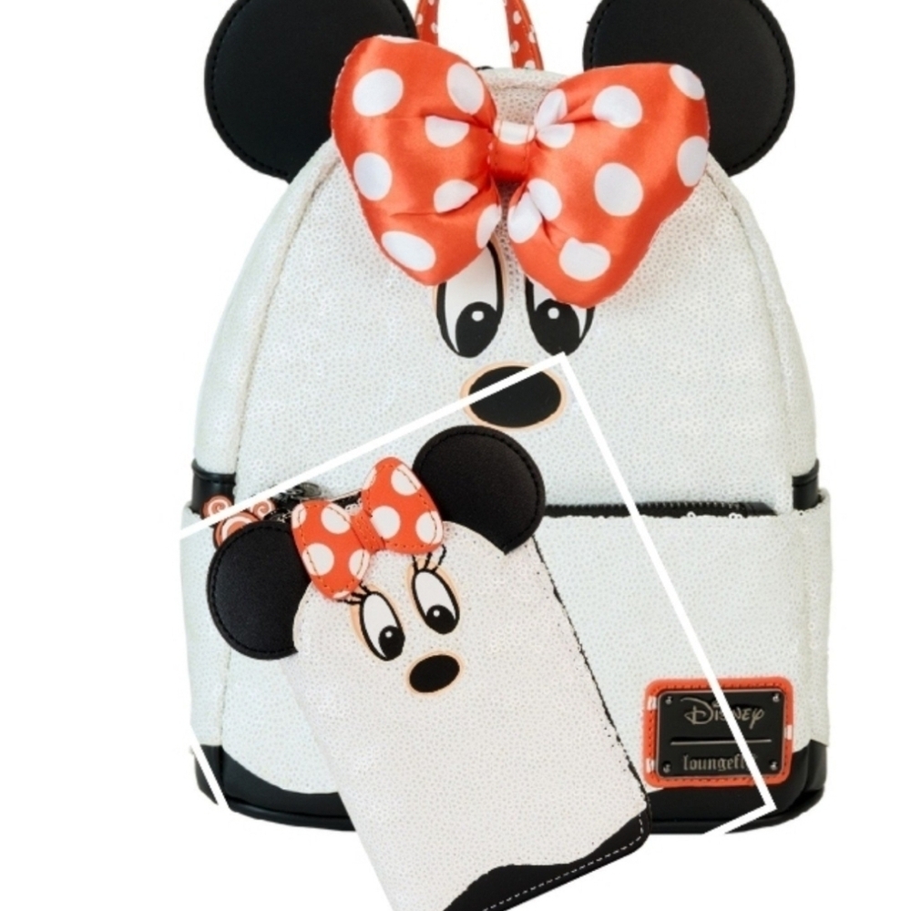 Limited Edition Minnie Mouse Ghost Costume Glow Sequin Mini Backpack & Wallet